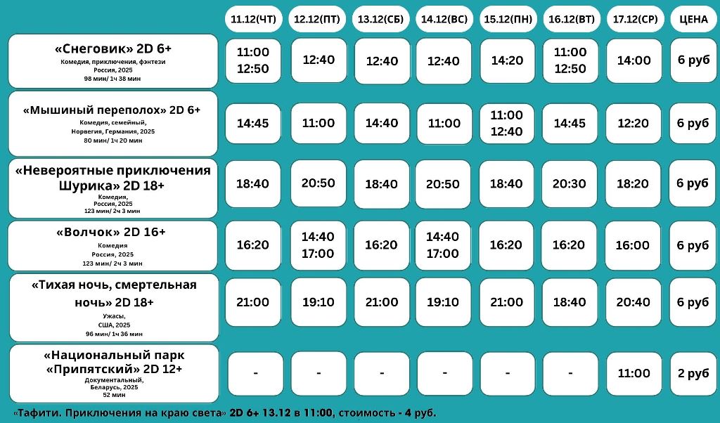Афиша кинотеатра Октябрь г.Барановичи