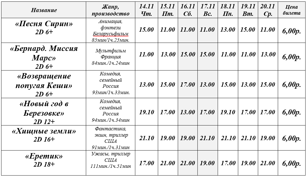 Афиша кинотеатра Октябрь г.Барановичи