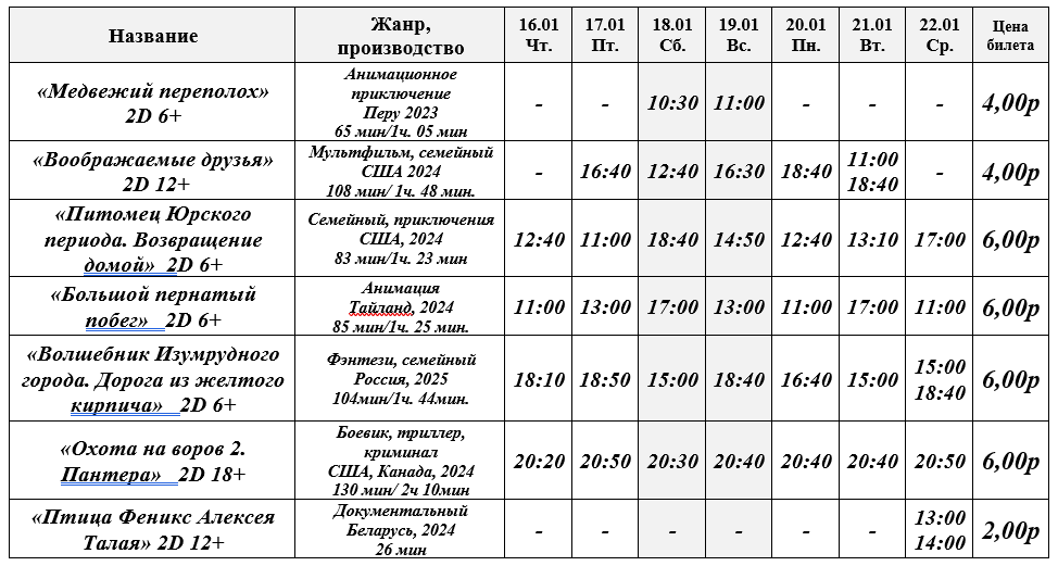 Афиша кинотеатра Октябрь г.Барановичи