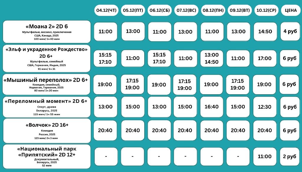 Афиша кинотеатра Октябрь г.Барановичи